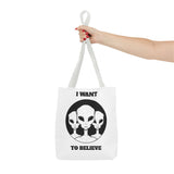 I Want To Believe Alien Tote Bag Sci Fi UFO Extraterrestrial Design Canvas Bag Space Mystery Reusable Eco Friendly Durable Shopping Travel Tote