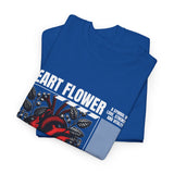 Heart Flower Graphic Unisex Heavy Cotton Tee Comfortable Streetwear T Shirt Bold Red and Black Floral Heart Design Symbol of Love Strength and Vitality Perfect Gift for Friends Birthdays and Casual...