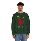 Unisex Deus Vult Crewneck Sweatshirt Medieval Crusader Cross Heavy Blend Fleece Pullover Warrior Knight Inspired Vintage Christian Symbol Streetwear