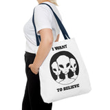 I Want To Believe Alien Tote Bag Sci Fi UFO Extraterrestrial Design Canvas Bag Space Mystery Reusable Eco Friendly Durable Shopping Travel Tote