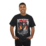 Mystic Mask Flames Graphic Unisex Heavy Cotton Tee Hustler Streetwear Motivational Dark Mystery Bold Design