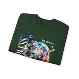 Fearless Memory Unisex Heavy Blend Crewneck Sweatshirt Graphic Pullover Black Astronaut Space Warrior Futuristic Sci Fi Bold Streetwear Artistic Fashion Outfit