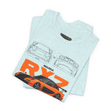 Orange Retro JDM Inspired Sports Coupe Blueprint Unisex Heavy Cotton Tee Street Racing Art Shirt for Car Lovers Daily Wear