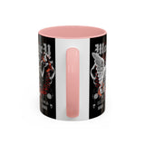 Money Bright Accent Coffee Mug 11oz 15oz Black Ceramic Gothic Angel Statue Design with Red Neon Artwork for Hustlers and Bold Thinkers