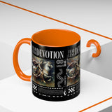 Fearless Devotion Accent Coffee Mug 11oz 15oz Black Ceramic Cup with Warrior on Horse Artwork for Courage Loyalty and Strength Lovers