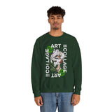 Collage Art Unisex Heavy Blend Crewneck Sweatshirt Graphic Pullover Black Abstract Modern Nature Inspired Futuristic Streetwear Creative Artistic Fashion Outfit