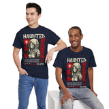 Haunted Warrior Unisex Heavy Cotton Tee Graphic Black T Shirt Bold Red Samurai Ninja Inspired Futuristic Streetwear Artistic Fashion Outfit