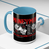 Money Ambition Accent Coffee Mug 11oz 15oz Black Ceramic Cup with Bold Red Typography and Cash Stack Design for Entrepreneurs and Hustlers