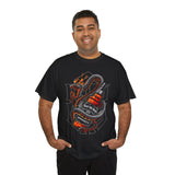 Inferno Spirit Fiery Dragon Whiskey Bottle Unisex Heavy Cotton Tee Bold Biker Streetwear Artistic Snake Flame Design Symbol of Power Energy and Rebellion Graphic Shirt
