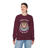Smiling Monkey Cartoon Good Luck Unisex Sweatshirt Funny Cute Graphic Pullover Positive Vibes Humor Design Cozy Warm Casual Wear Gift For Friends Family