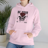 Be Your Self Rose Hoodie Comfortable Unisex Sweatshirt Motivational Streetwear Bold Floral Empowerment Design for Self Love Perfect Gift for Friends Birthdays Cozy Days Casual Wear