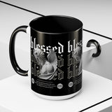 Blessed Angel Statue Graphic Accent Coffee Mug 11oz 15oz Gothic Streetwear Aesthetic Spiritual Artistic Ceramic Drinkware