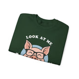 Look At Me I Wish You Good Luck Funny Pig Unisex Sweatshirt Hilarious Cartoon Graphic Pullover Positive Vibes Humor Design Cozy Casual Wear Gift Idea