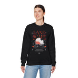 Landscape Unisex Heavy Blend Crewneck Sweatshirt Graphic Pullover Black Nature Inspired Abstract Mountain Outdoor Adventure Modern Streetwear Artistic Creative Fashion Outfit
