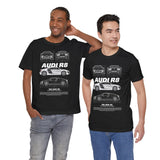 White Mid Engine Sports Coupe Blueprint Artwork Unisex Heavy Cotton Tee High Performance Inspired Streetwear Graphic Shirt For Car Enthusiasts And Automotive Art Fans