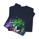 Vibrant Comic-Symbiotic Madness Unisex Heavy Cotton Tee Bold Gothic Streetwear Dark Psychological Art Design Intense Graphic Statement Shirt for Visionaries and Creators