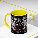 Money Bright Angel Accent Coffee Mug 11oz 15oz Gothic Statue Black Ceramic Cup with Red Flames and Cash Design for Hustlers