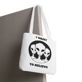 I Want To Believe Alien Tote Bag Sci Fi UFO Extraterrestrial Design Canvas Bag Space Mystery Reusable Eco Friendly Durable Shopping Travel Tote