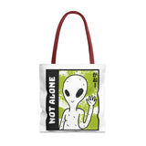 Not Alone Alien Tote Bag Sci Fi Extraterrestrial UFO Design Canvas Bag Space Lover Reusable Eco Friendly Durable Shopping Travel Lifestyle Tote