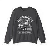 Poseidon Calling Greek God Ocean Waves Graphic Unisex Heavy Blend Crewneck Sweatshirt Surf Streetwear Coastal Vibes