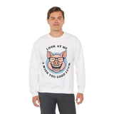 Look At Me I Wish You Good Luck Funny Pig Unisex Sweatshirt Hilarious Cartoon Graphic Pullover Positive Vibes Humor Design Cozy Casual Wear Gift Idea