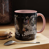 Sadness Statue Accent Coffee Mug 11oz 15oz Two Tone Ceramic Gothic Art Cup with Butterfly and Flame Design