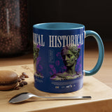Historical Accent Coffee Mug 11oz 15oz Black Ceramic Cup with Greek Goddess Statue and Purple Floral Design for Art and History Lovers