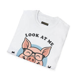 Laughing Pig Fun Cartoon Unisex Heavy Cotton Tee Trendy Humor Streetwear Graphic Shirt Perfect Gift for Friends Birthdays Casual Wear