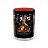 Fighter Accent Coffee Mug 11oz 15oz Black Ceramic Cup with Greek Warrior Statue and Flames Design for Hustlers and Motivated Minds