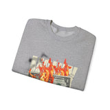 Money Is Not Just Currency Burning Dollar Graphic Unisex Heavy Blend Crewneck Sweatshirt Hustler Streetwear Motivational Cash Fire Design