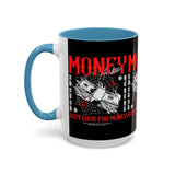 Money Ambition Accent Coffee Mug 11oz 15oz Black Ceramic Cup with Bold Red Typography and Cash Stack Design for Entrepreneurs and Hustlers