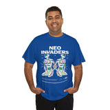 Neo Invaders Futuristic Holographic Graphic Unisex Heavy Cotton Tee Bold Sci Fi Cyberpunk Streetwear Statement T Shirt