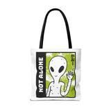 Not Alone Alien Tote Bag Sci Fi Extraterrestrial UFO Design Canvas Bag Space Lover Reusable Eco Friendly Durable Shopping Travel Lifestyle Tote