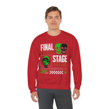 Final Stage Unisex Heavy Blend Crewneck Sweatshirt Graphic Pullover Black Skull Neon Green Streetwear Futuristic Cyberpunk Bold Artistic Fashion Outfit