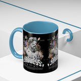 Sadness Statue Accent Coffee Mug 11oz 15oz Two Tone Ceramic Gothic Art Cup with Butterfly and Flame Design