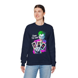 Joker Enjoy The Game Unisex Sweatshirt Bold Gothic Streetwear Dark Psychological Art Design Cozy Heavy Blend Pullover for Risk Takers and Fearless Creators