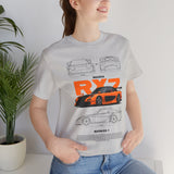 Orange Retro JDM Inspired Sports Coupe Blueprint Unisex Heavy Cotton Tee Street Racing Art Shirt for Car Lovers Daily Wear