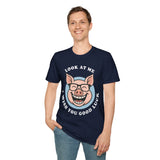 Laughing Pig Fun Cartoon Unisex Heavy Cotton Tee Trendy Humor Streetwear Graphic Shirt Perfect Gift for Friends Birthdays Casual Wear