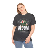 Unisex Heavy Cotton Tee Bloom Stronger Floral Graphic Black T Shirt Motivational Nature Inspired Aesthetic Streetwear Fashion Outfit