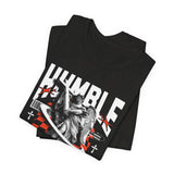 Unisex Jersey Short Sleeve Tee Humble Angel Statue Graphic Streetwear Fire Print T Shirt Bold Motivational Urban Fashion Outfit