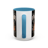 Fighter Accent Coffee Mug 11oz 15oz Black Ceramic Cup with Greek Warrior Statue and Flames Design for Hustlers and Motivated Minds