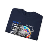 Fearless Memory Unisex Heavy Blend Crewneck Sweatshirt Graphic Pullover Black Astronaut Space Warrior Futuristic Sci Fi Bold Streetwear Artistic Fashion Outfit