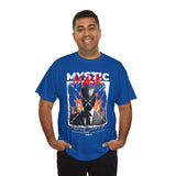 Mystic Mask Flames Graphic Unisex Heavy Cotton Tee Hustler Streetwear Motivational Dark Mystery Bold Design
