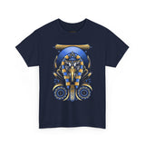 Eye Of Eternity Unisex Heavy Cotton Tee Ancient Egyptian Owl Pharaoh Gold And Blue Cosmic Streetwear Tee For Spiritual Strength And Timeless Power