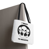 I Want To Believe Alien Tote Bag Sci Fi UFO Extraterrestrial Design Canvas Bag Space Mystery Reusable Eco Friendly Durable Shopping Travel Tote