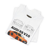 Orange Mid Engine Supercar Blueprint Artwork Unisex Heavy Cotton Tee High Performance Inspired Streetwear Graphic Shirt For Car Enthusiasts And Automotive Art Fans