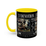 Fearless Devotion Accent Coffee Mug 11oz 15oz Black Ceramic Cup with Warrior on Horse Artwork for Courage Loyalty and Strength Lovers