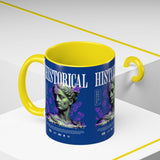 Historical Accent Coffee Mug 11oz 15oz Black Ceramic Cup with Greek Goddess Statue and Purple Floral Design for Art and History Lovers