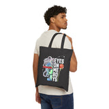 Eyes On Me Boys Medusa Cotton Canvas Tote Bag Mythological Streetwear Bold Empowerment Design for Everyday Use Perfect Gift for Friends Book Lovers Shoppers Casual Carry Bag
