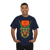 Cell Samurai Unisex Heavy Cotton Tee Vibrant Neon Japanese Warrior Art Streetwear T Shirt Futuristic Samurai Design Perfect For Anime Lovers Festivals Tattoo Artists And Modern Cultural Fashion Fans